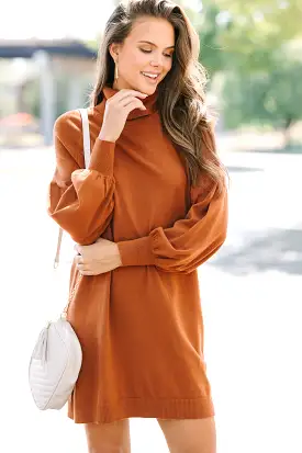 Wherever You Go Camel Brown Turtleneck Sweater Dress