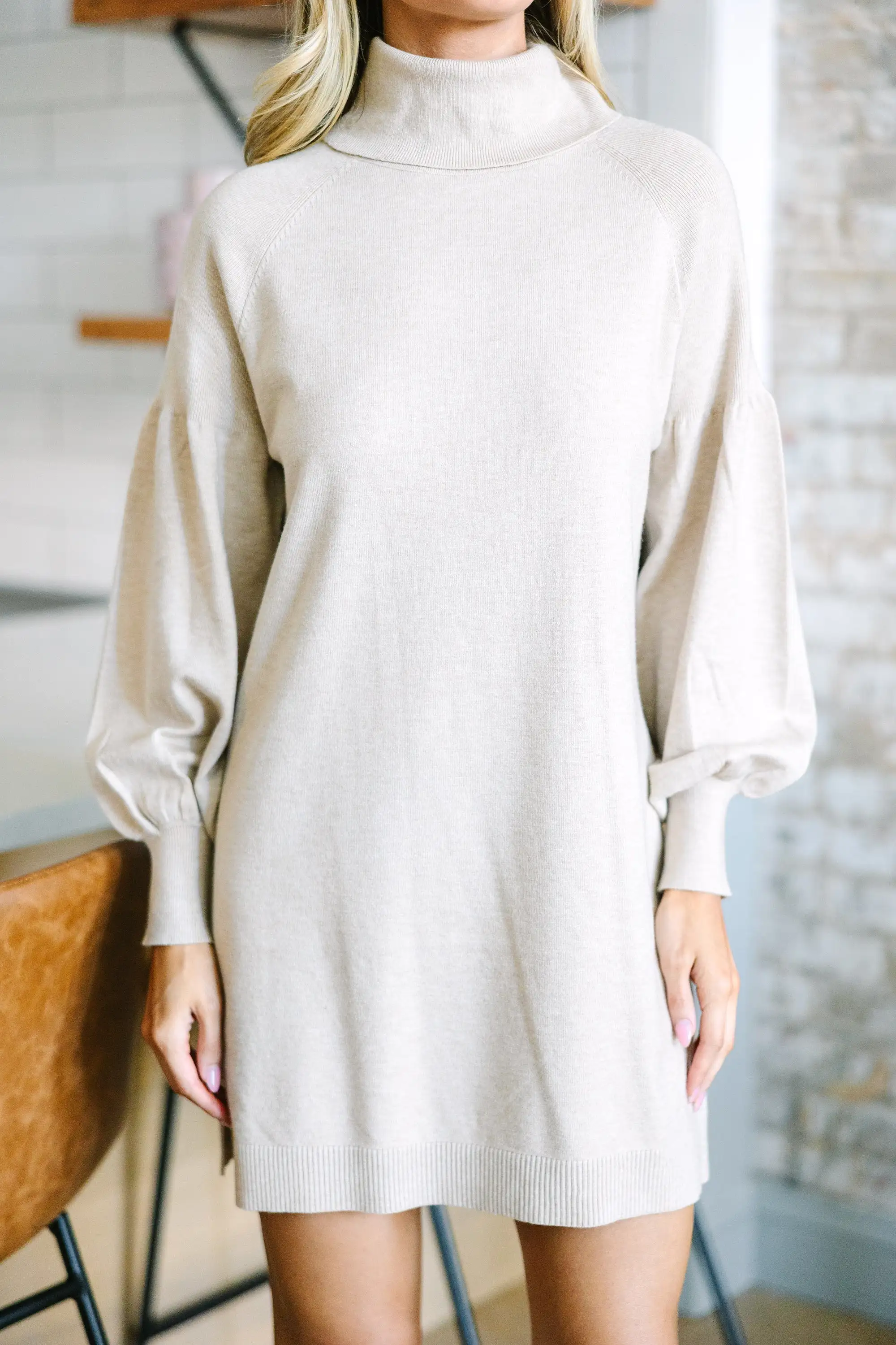 Wherever You Go Oatmeal Brown Turtleneck Sweater Dress