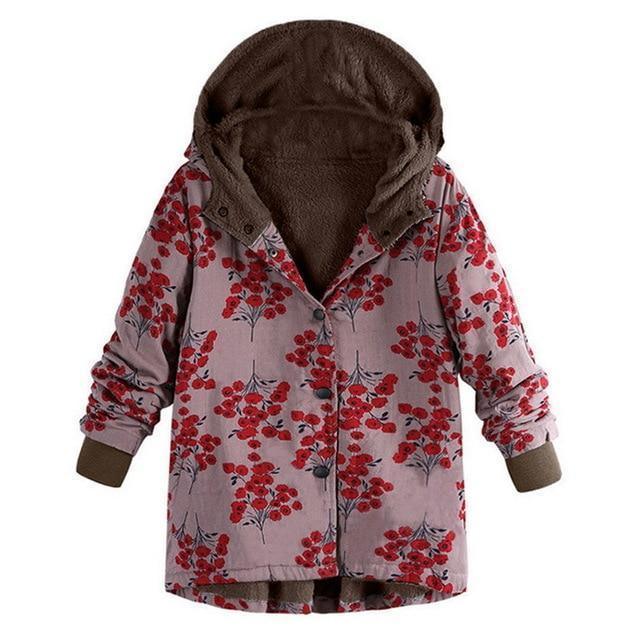 Winter Coat, Floral, Loose Plus Size Coat