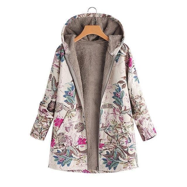 Winter Coat, Floral, Loose Plus Size Coat