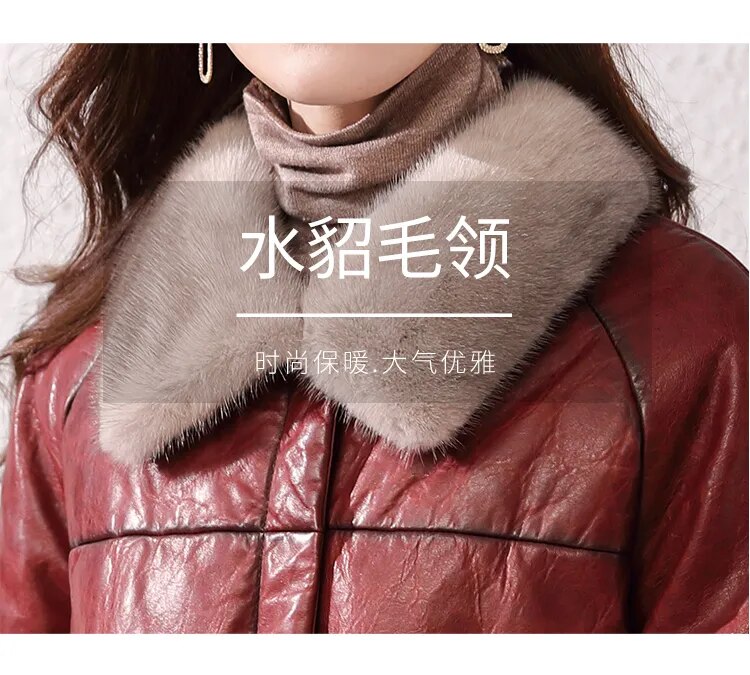 Women's Vintage Sheepskin Mink Fur Collar Zipper Winter Jacket