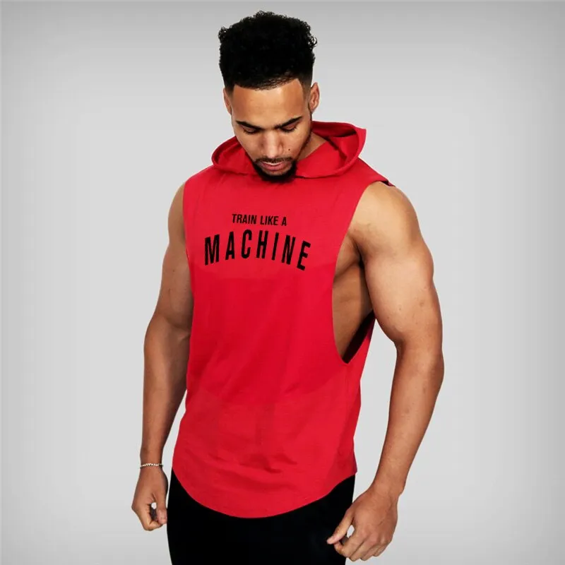 Xituodai Running Vest Hooded Gym Clothing Men Cotton Bodybuilding Stringer Hoodie Sweatshirts Fitness Tank Top Men Sleeveless Ve