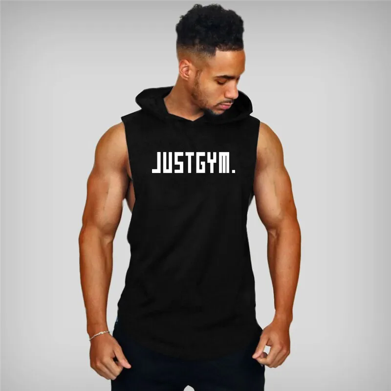 Xituodai Running Vest Hooded Gym Clothing Men Cotton Bodybuilding Stringer Hoodie Sweatshirts Fitness Tank Top Men Sleeveless Ve