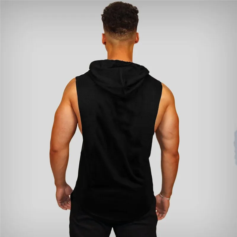 Xituodai Running Vest Hooded Gym Clothing Men Cotton Bodybuilding Stringer Hoodie Sweatshirts Fitness Tank Top Men Sleeveless Ve