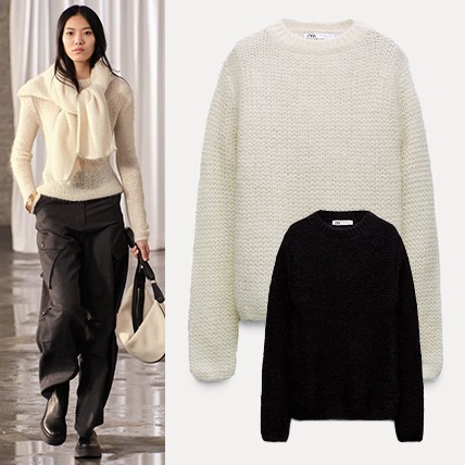 ZARA  |ALPACA BLEND OPEN KNIT SWEATER