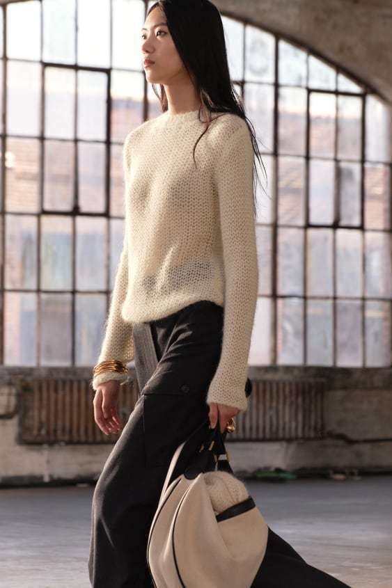 ZARA  |ALPACA BLEND OPEN KNIT SWEATER