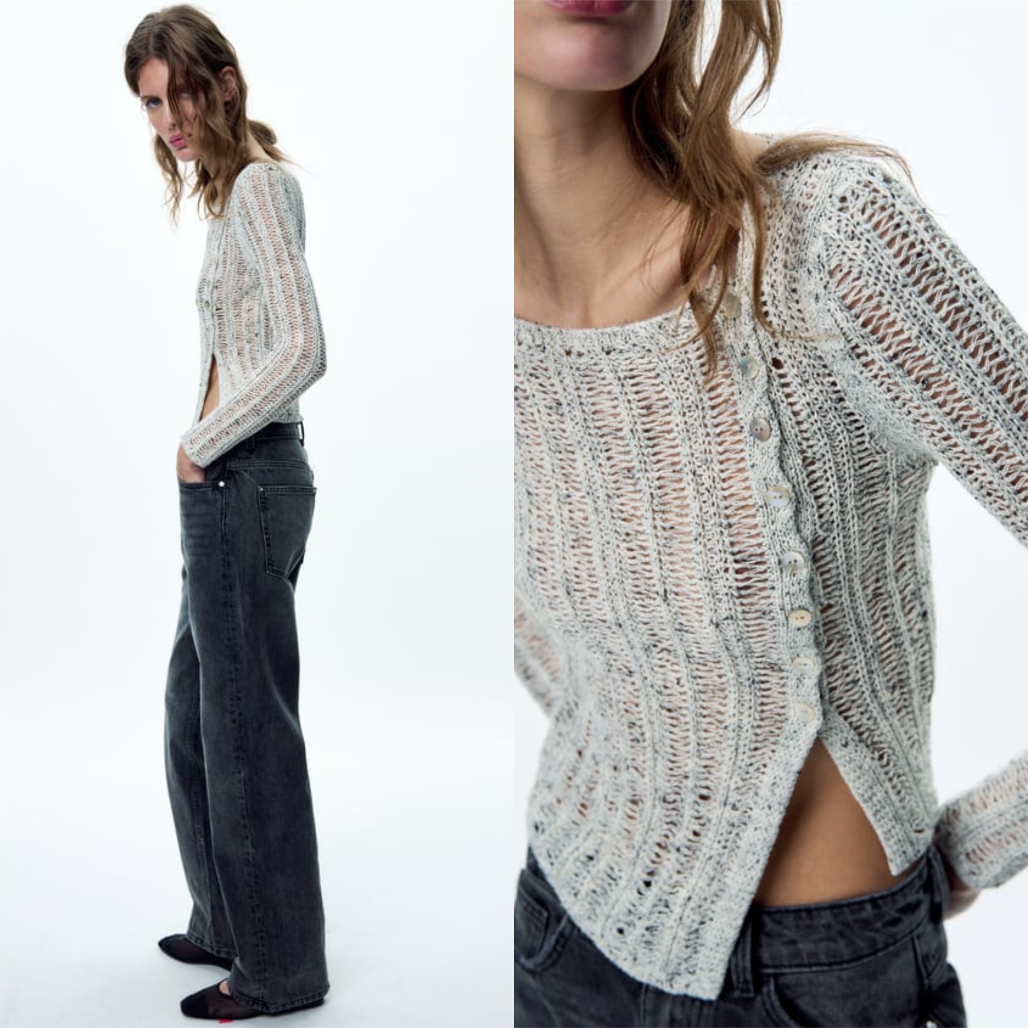 ZARA  |ASYMMETRICAL OPEN KNIT SWEATER